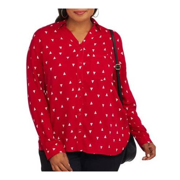 George Womens Red Button Up Shirt Collared Long Sleeve Top Size Small - Picture 1 of 11